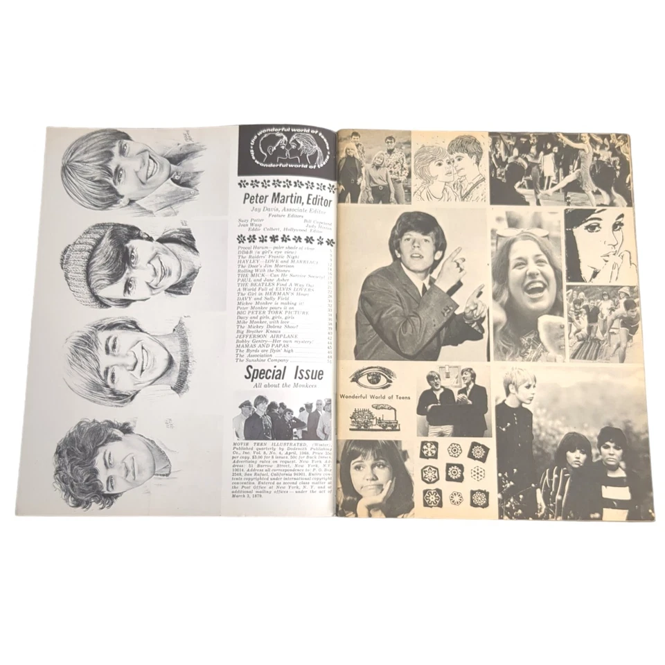 Movie Teen Illustrated April 1968 MONKEES SPECIAL, THE DOORS,  ELIVIS PRESLEY Foto 3 de 4