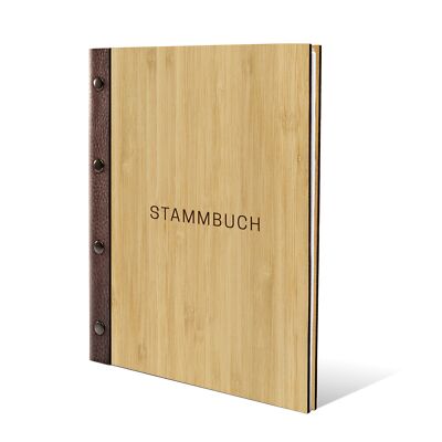 Stammbuch Bambus Cover Echt Leder Rücken A5 (175x220mm) hoch - Schlicht