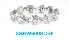 Clear Crystals on Silver Flowers Women magnetic stainless steel link bracelet