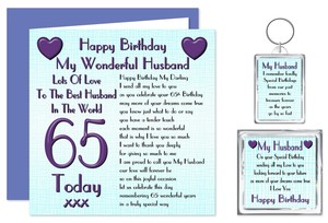 65th Husband Happy Birthday Gift Set Card Keyring Magnet 65