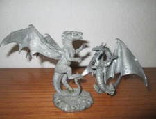 Rawcliffe Pewter Dragon Figurines Lot of 2  2001 Made in USA # 1166038 3.5" High
