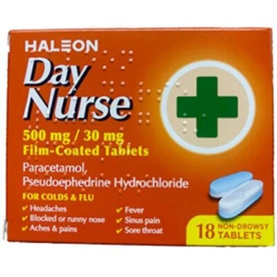 GSK DAY NURSE 18 TABLETS 500MG/30MG FILM-COATED (MAX 1 PER ORDER)
