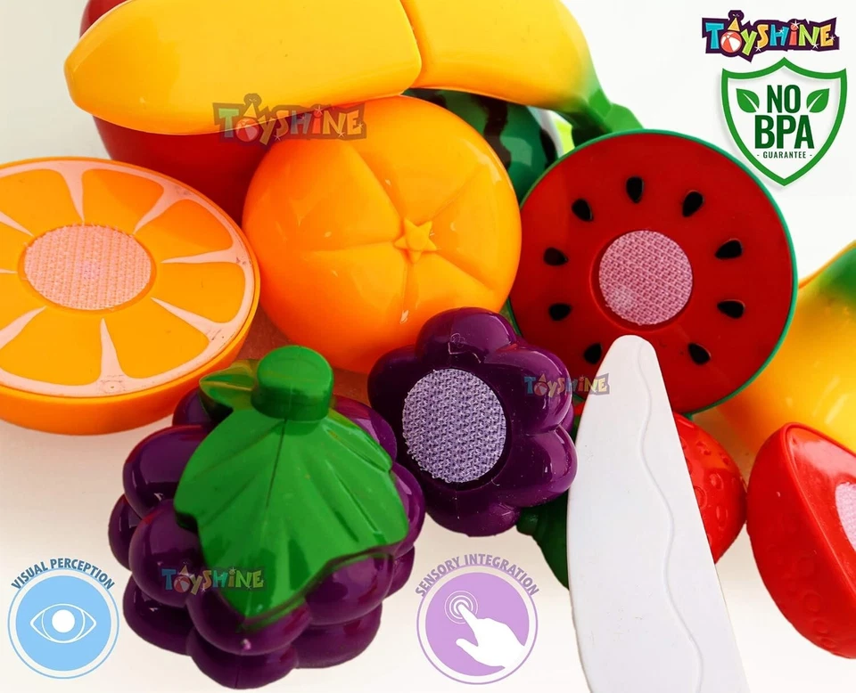 Toyshine 6 Pc Cut ,Play Realistic Sliceable Fruits with Chopping Board,Plate Set - Image 3 of 4