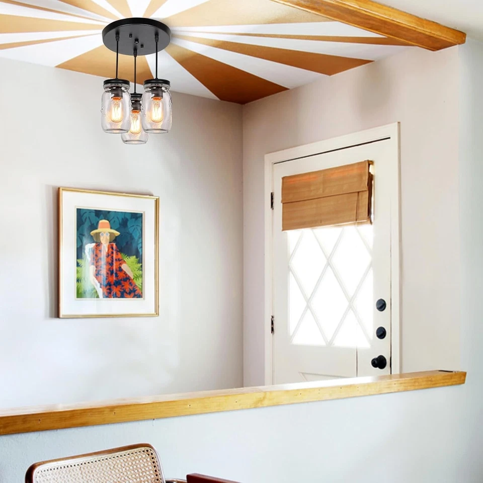 Farmhouse Glass Mason Jar Light Fixture Adjustable Kitchen Island Pendant Light - Image 3 of 4