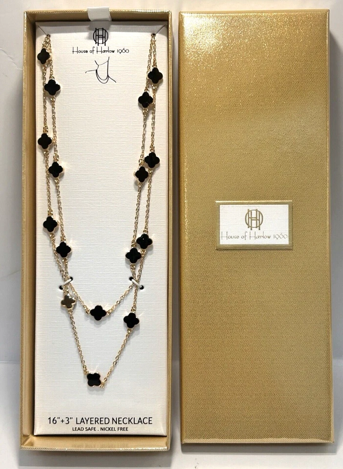 House Of Harlow 1960 многослойное ожерелье золотистый клевер 16» + 3 «Никель бесплатно