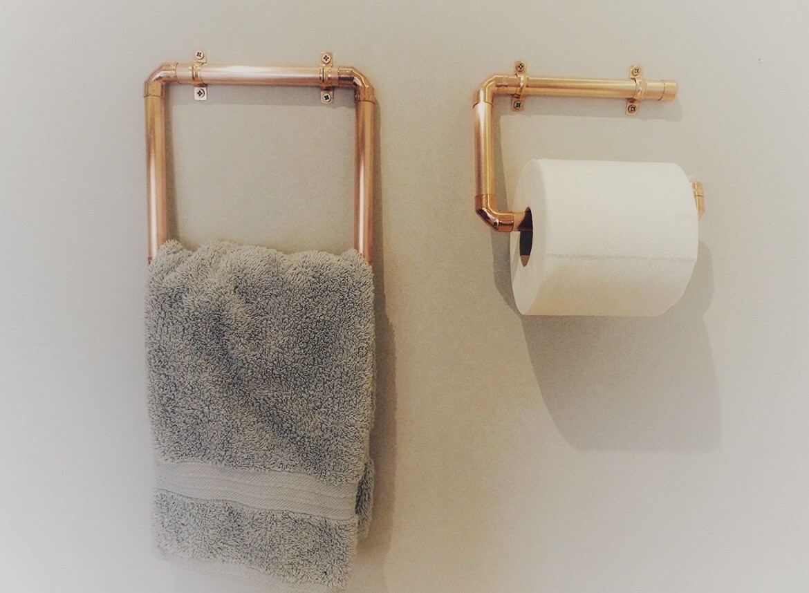Copper Pipe Toilet Roll Holder And Towel Rail Holder Set Simple