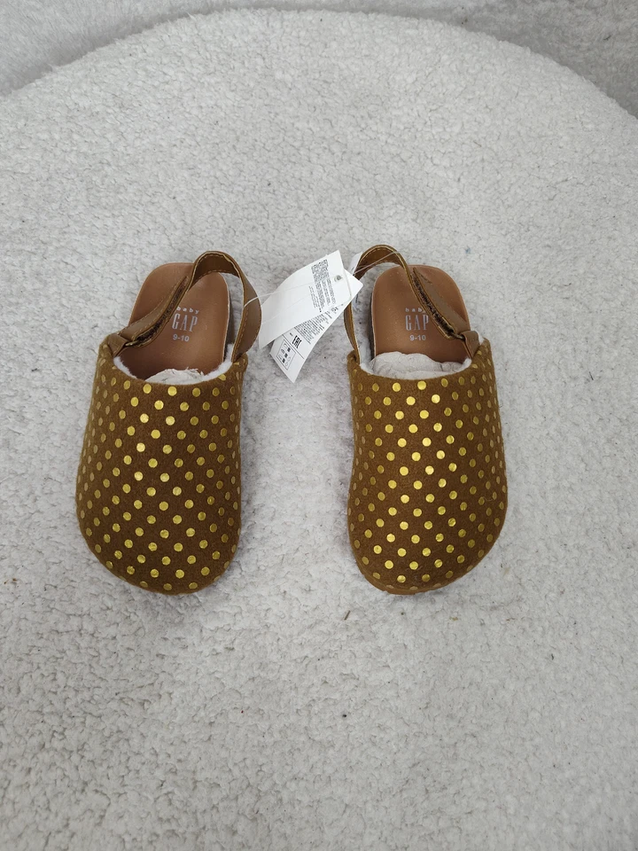 Gap Baby Sandals 9-10 Brown Textile Slingback Closed Toe Comfort Cozy Clog Shoes - Image 3 of 4