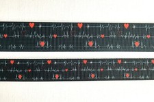 Doctor Nurse Heart Grosgrain ribbon Black red 5/8" 7/8" heartbeat EKG