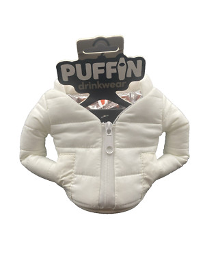 Puffin Drinkwear Beverage Puffy Jacket Sandy White 12 oz Can Insulated Holder