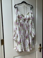 ASOS EDITION Chiffon Drop Shoulder Size 12 Dress White Floral NWT