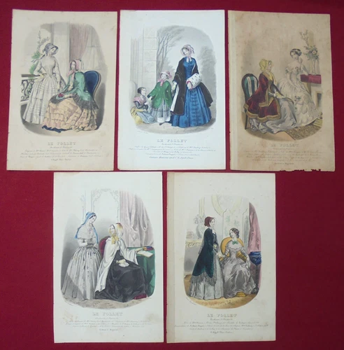 Le FOLLET Bvd St Martin PARIS - 5 Colorful Fashion Engravings, circa 1840/1860