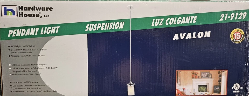 HARDWARE HOUSE Lámpara Colgante de Vidrio Esmerilado Cromo Pulido #21-9129 NUEVO Foto 3 de 4
