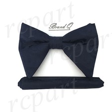 New in box formal Men Pre-tied long style paisley Bow tie  Hankie Navy blue