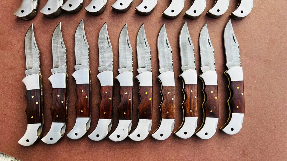 LOTE de 20 piezas Cuchillo Plegable de Caza de Acero Damasco, Cuchillos de Bolsillo con Funda Foto 3 de 4