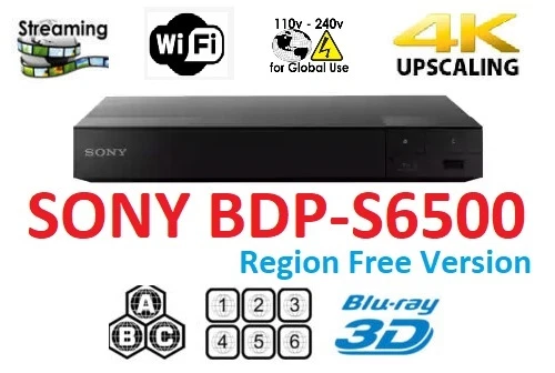 Sony BDP-S6500 Region free Blu Ray player Multi region Smart wifi 4k A B C  & 0-8 712265162538