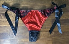 Vintage Cacique Second Skin Panties Thong 18/20 Glossy Shiny Tie Sides Mesh Red