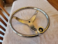 Vtg Stainless Steel Boat Steering Wheel Wcontrol Knob 13 14