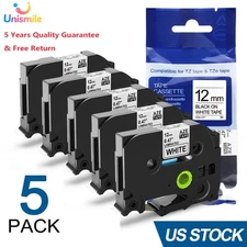 5PK Brother P-Touch TZ-231 TZe-231 12mm Label Tape Black on White 1/2" PT-H110