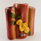Shawnee Pottery Wall Pocket Vase Rose Gold Yellow Roses Triple Tube Mid Century
