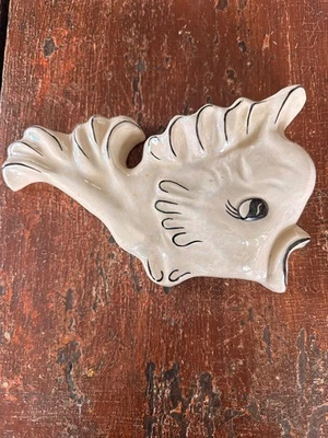 Vintage Hanning Fish Wall Pocket Planter Iridescent Ceramic Kitsch MCM 8.5” - Image 1 of 4
