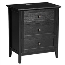 Comodino a tre cassetti impiallacciato in MDF nero P2 con impiallacciatura melaminica