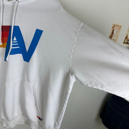 Aviator Nation White Logo Pullover Hoodie XL Beachy Lounge Boho Summer - 第 6/13 張圖片