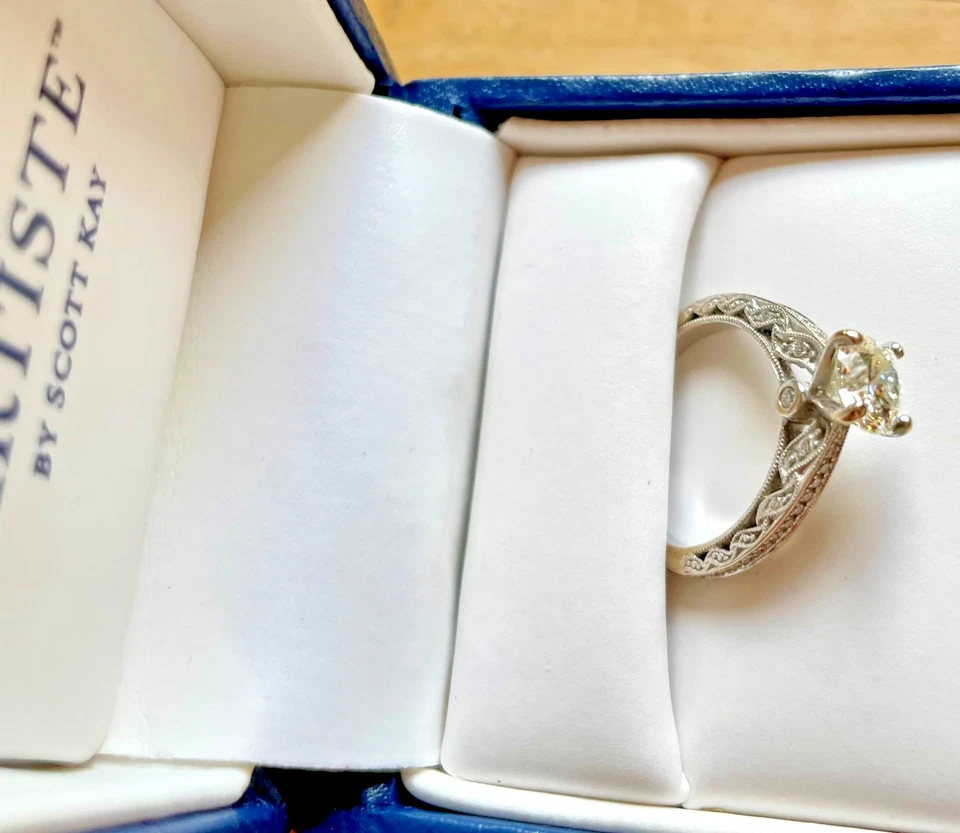钻石结婚戒指套装 Scott Kay Artiste 18k 白金带盒 — 第 3/4 张图片