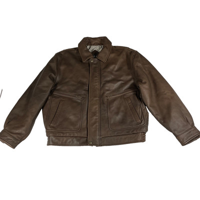 RBM Outdoor Collection Brown Genuine Leather Jacket Mens M Quilted Bomber Jacket