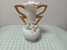 Vtg Miniature Fine Porcelain Floral Bud Vase Gold Gilded 4.25"
