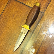 Vintage Hunting Fixed Blade Clip Point Knife, Stainless Blade, Wood Handle