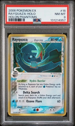 2006 POKEMON EX HOLON PHANTOMS #16 RAYQUAZA-HOLO PSA 8
