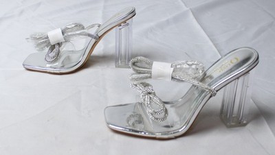 Olivia Ferguson Women's Clear Block Heel Sandals JL3 Silver Size US:8.5 UK:6.5
