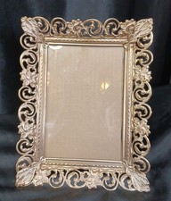 Vintage Ornate Gold White Metal Photo Frame 5" X 7" Filigree Easel  Hanging