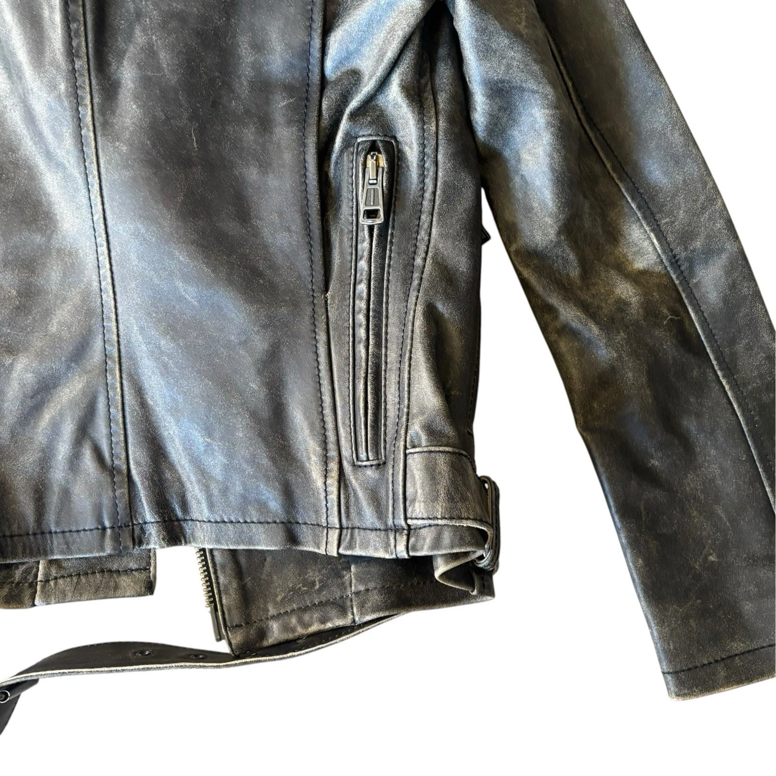 R13 Distressed Leather Moto Biker Jacket Women’s In Faded Black image 9