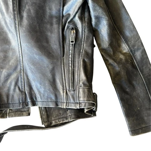 R13 Distressed Leather Moto Biker Jacket Women’s In Faded Black image 9