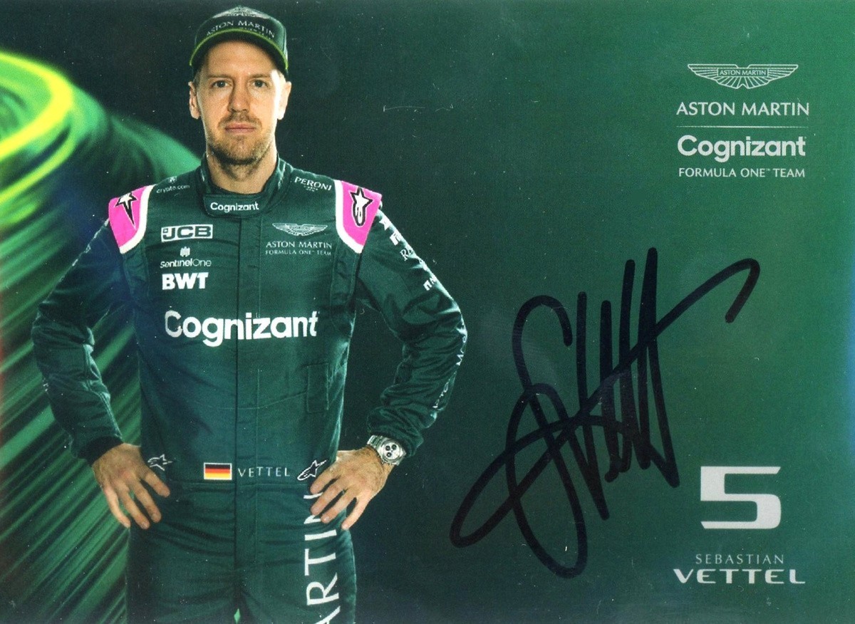 Sebastian Vettel Signed F 1 official Aston Martin team card auto