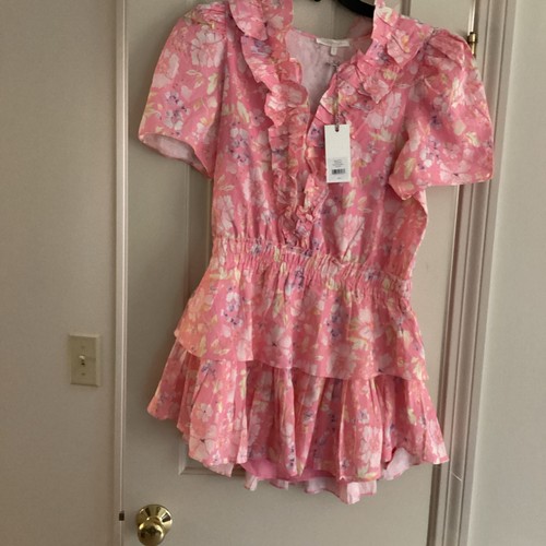 NWT LoveShackFancy Ellis Mini in Pink Party Bash Ruffle V-neck Cotton Dress XL