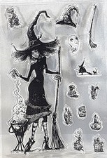 Halloween Clear Stamps Young Witch Potion Cauldron Broomstick Card Making 4x6