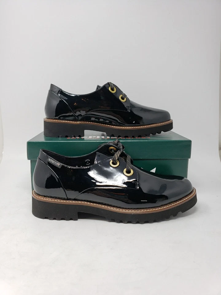 Oxford Mephisto para mujer talla 8 charol Sancha negro con cordones EE. UU. Foto 4 de 4