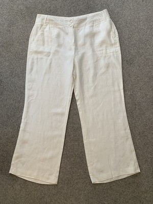 Marks & Spencer Per Una Leinenhose weites Bein weiß UK 16 kurz
