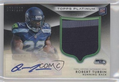 2012 Platinum Black Refractor 76/150 Robert Turbin RPA Rookie Patch Auto RC 2d9