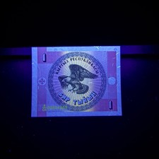Eagle Note Bill Kyrgyzstan 1 Tyiyn Banknote Ex USSR Currency Under UV Light