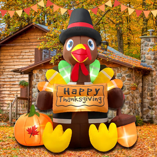 Opemon 6FT Thanksgiving Inflatables Turkey Blow Up with Built-in Led Lights f...