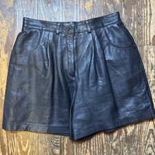 Boutique Europa Leather High Waisted Shorts 14 Black Zip Biker Vintage Women 29