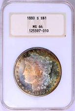 1880-S  NGC MS 64 Gen 3 Holder Stunning Rainbow Color Toned Semi PL +
