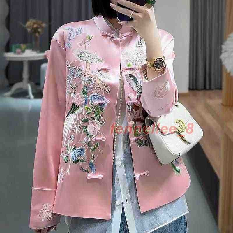 Ethnic Women Retro Embroidered Flower Birds Satin Chinese Style