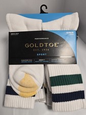 GOLD TOE Mens Performance Crew Socks White 8-Pack Sport Cushioned