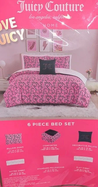 Juicy Couture Pink/Black Leopard 6pc TWIN Bed Set Comforter,Shams,Sheets &Pillow - Image 4 of 4
