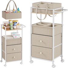 Baby Diaper Caddy Organizer Cart with Drawers - 3In1 Rolling Storage Cart wit...