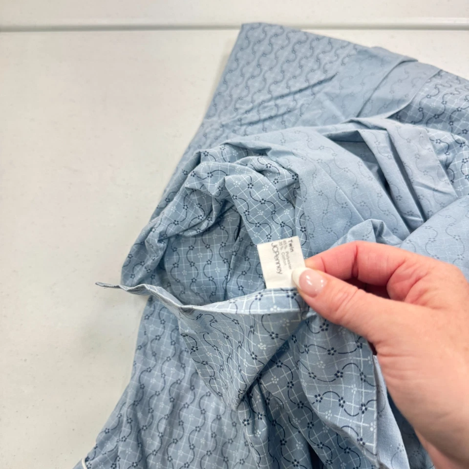 vintage jcpenney twin flat sheet cotton blend percale blue stripes floral y2k 90 - Image 3 of 4